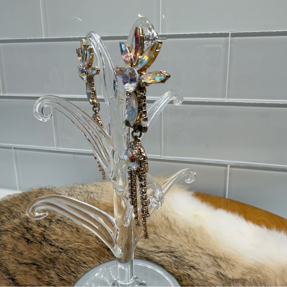 Boho Suncatcher Chandelier 1950s Style Aurora Borealis Rhinestones Earrings - Picture 8 of 8